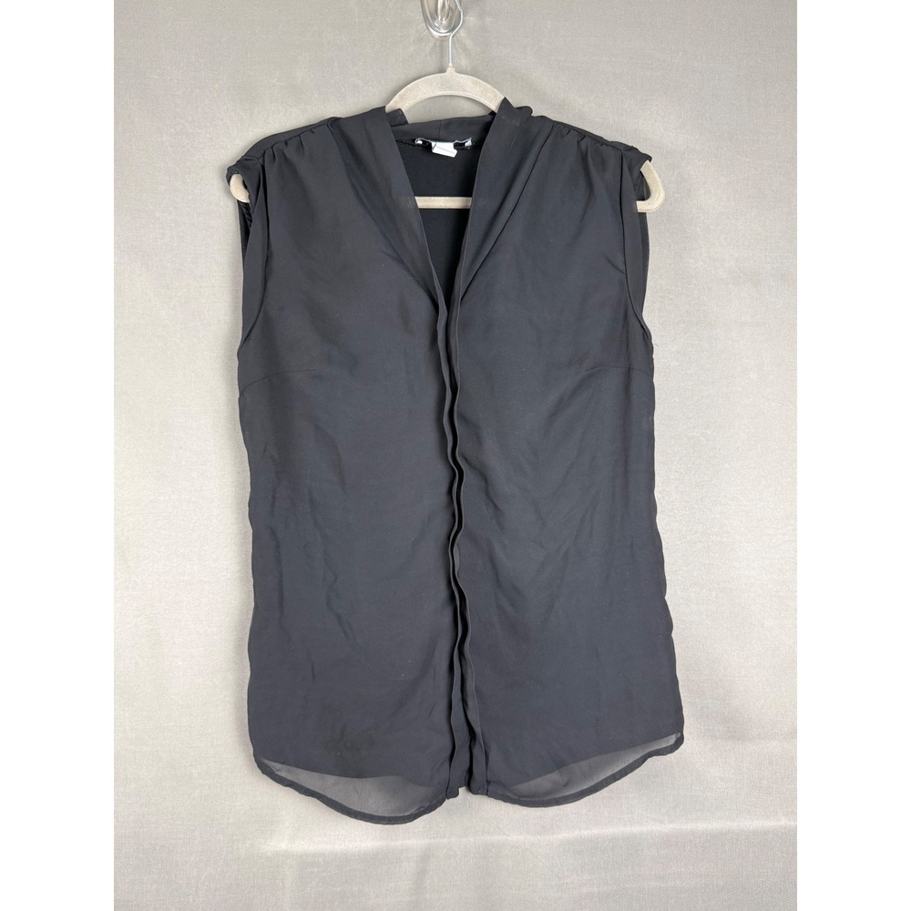 White House Black Market Blouse Women Size M Black Mixed Media Sleeveless V-Neck
